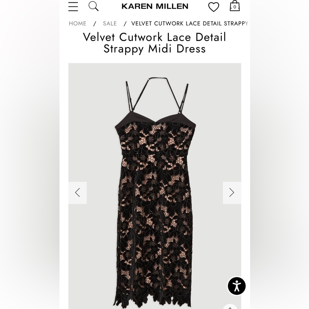 Karen Millen Black Velvet Cutwork Lace Detail Strappy Midi Dress